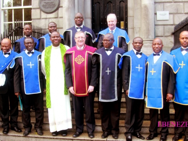 Supreme Knight Barry McMahon is joined by newly installed members of the Order of St Columbanus in 2014.